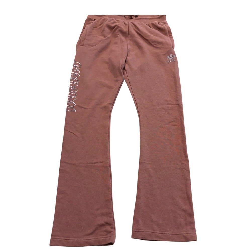 Adidas Originals Women's M Brown Rhinestone Flare Sweatpants Y2K